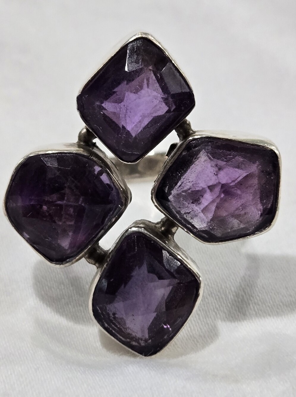 Vintage Sterling Silver Amethyst Cluster Statement Ring - Purple